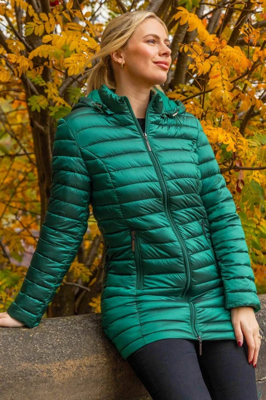 Image of Roman Longline Hooded Padded Coat Green