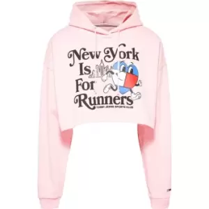 Image of Tommy Jeans Runners Print Cropped Hoodie - Pink