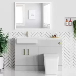 Image of 1200mm Grey Toilet and Sink Unit with Marble Effect Worktop and Brushed Brass Fittings - Coniston