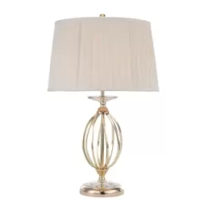 Image of Table Lamp Ivory Shade Cut Glass Droplets Metal Base Polished Brass LED E27 60W