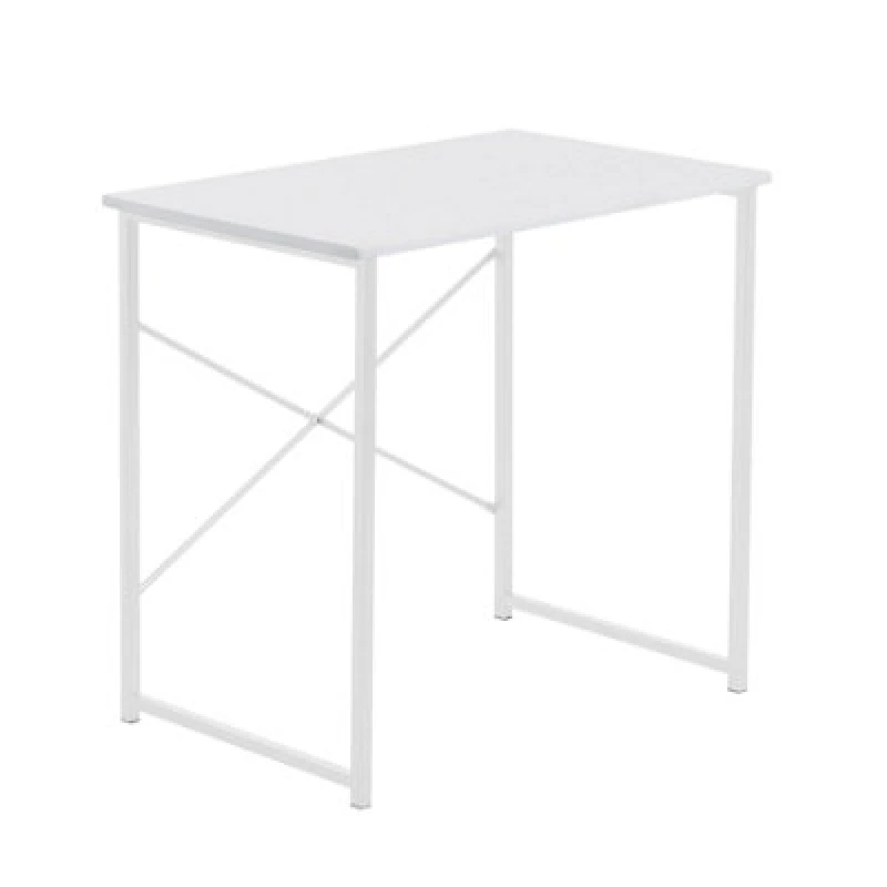 Image of Harbour Housewares Wooden Computer Desk - White/white - PC Computer Workstation Laptop Tubular Steel Compact Wooden Office Desk