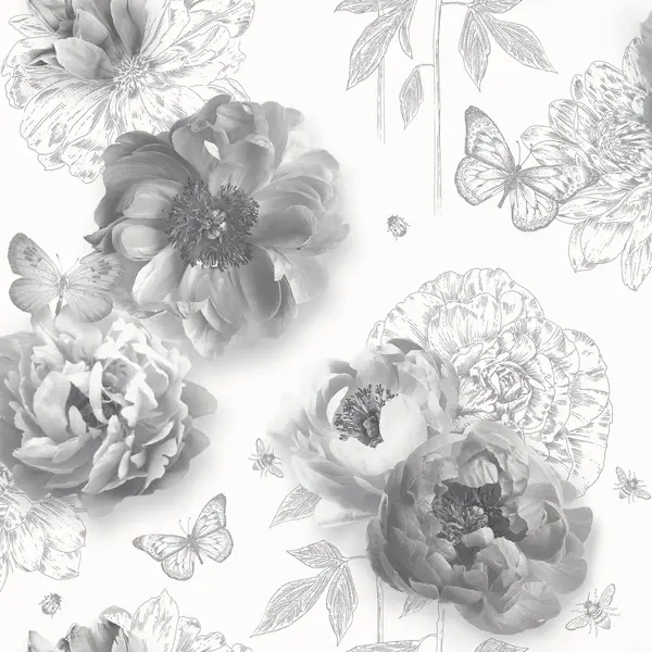Image of Arthouse Flower Garden Wallpaper Grey