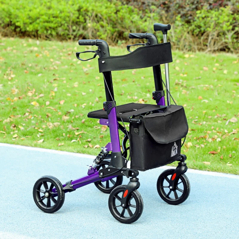 Image of HOMCOM HOMCOM Rollator Walker with Seat and Backrest, Lightweight 4 Wheeled Walker in Purple Purple One Size Unisex 5063603971264
