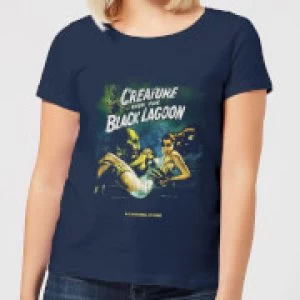 Image of Universal Monsters Creature From The Black Lagoon Vintage Poster Womens T-Shirt - Navy - M