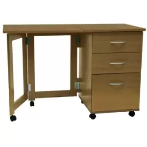 Image of Techstyle Flipp 3 Drawer Folding Office Storage Filing Desk / Workstation Oak