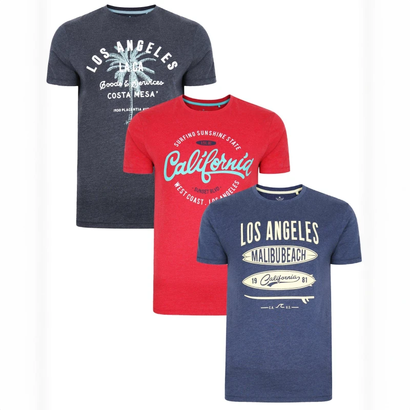 Image of Threadbare 3 Pack Front Print T Shirts - Blue Blue S