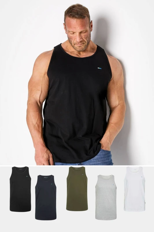 Image of BadRhino Mens 5 Pack Vest Tops in Black Size: 2XL Black Male 2XL
