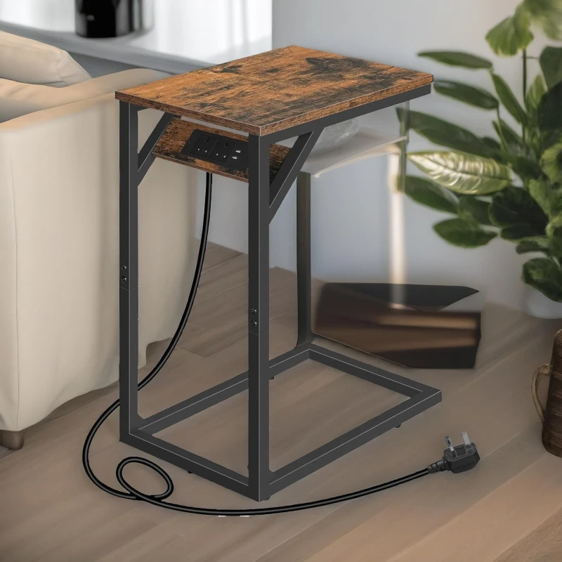 Image of Rafaelo Mobilia C Shaped Table With USB Ports & Power Outlets in Brown Brown Unisex