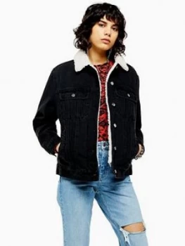 Image of Topshop Borg Denim Jacket - Washed Black