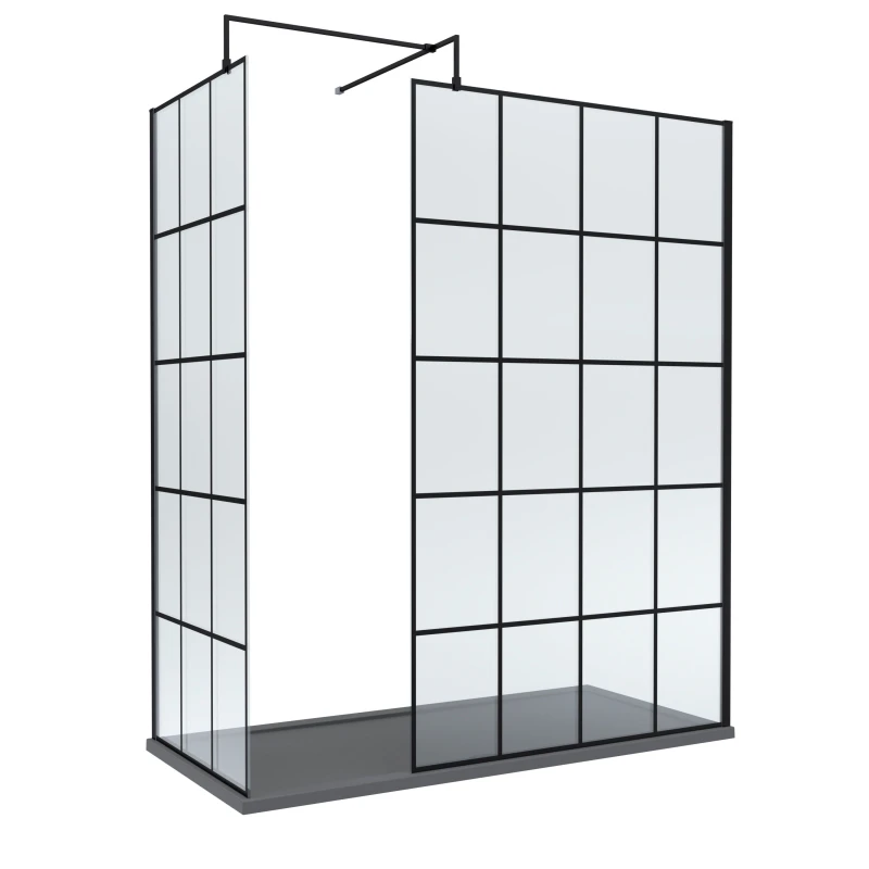 Image of Balterley 8mm Glass Wetroom Screens Frame Design and Tray 1700 x 700mm Grey