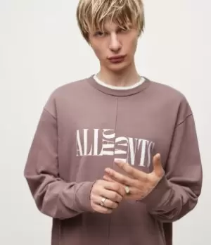 Image of AllSaints Mens Nico Crew Sweatshirt, Aster Lilac, Size: S