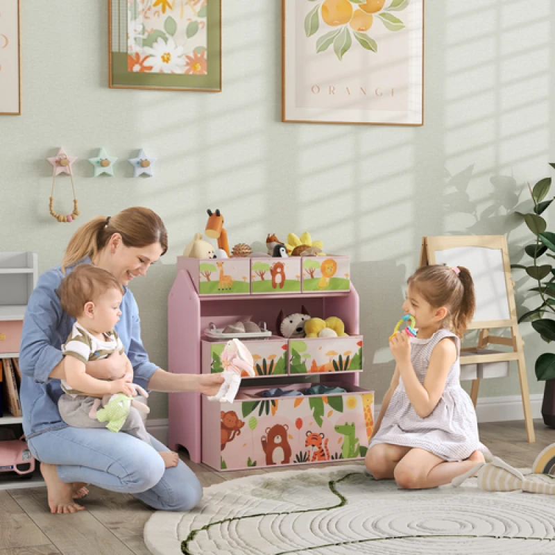 Image of AIYAPLAY Kids Toy Storage Unit with 6 Storage Boxes for Playroom - Pink TJ Hughes 5063603788879