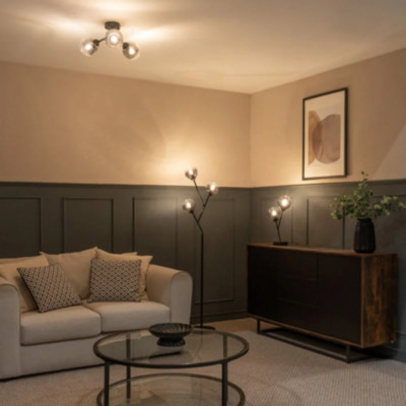 Image of ValueLights Aria 2 Way Black Metal Table Lamp With Smoked Glass Lampshade Black