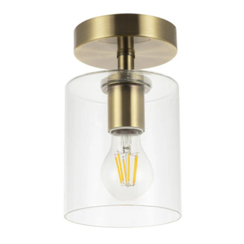 Image of Happy Homewares Antique Brass Compact Ceiling Light Fitting With Clear Glass Shade