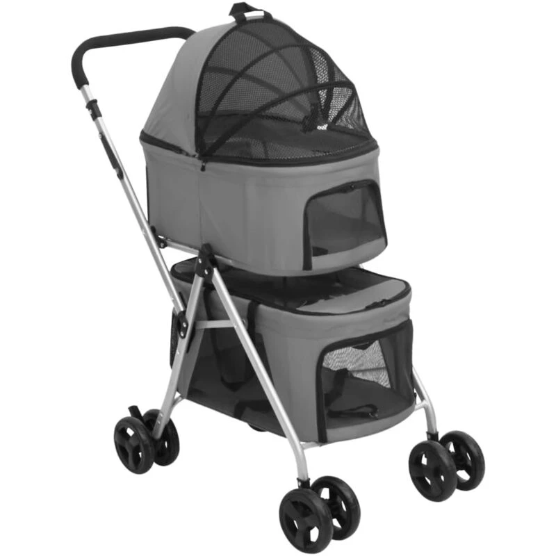 Image of VIDAXL 2-Layers Folding Dog Stroller Grey 83x48x97cm Oxford Fabric Vidaxl 8720845735272