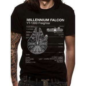 Image of Star Wars - Falcon Blueprint Mens Small T-Shirt - Black