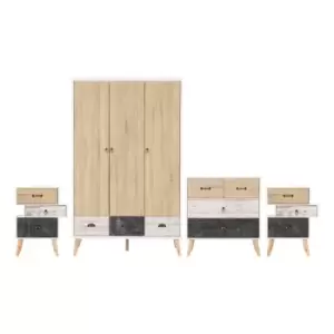 Image of Seconique Nordic 3 Door Wardrobe Bedroom Set - White/Distressed Effect