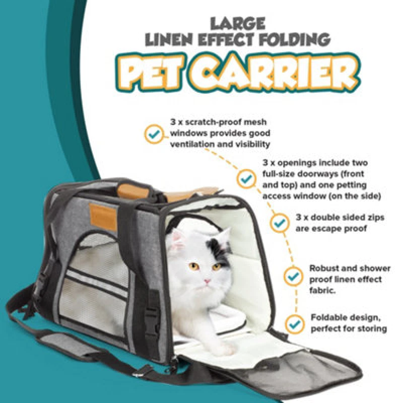 Image of Petlicity Pet Carrier - Foldable Bag with Top & Side Opening Grey