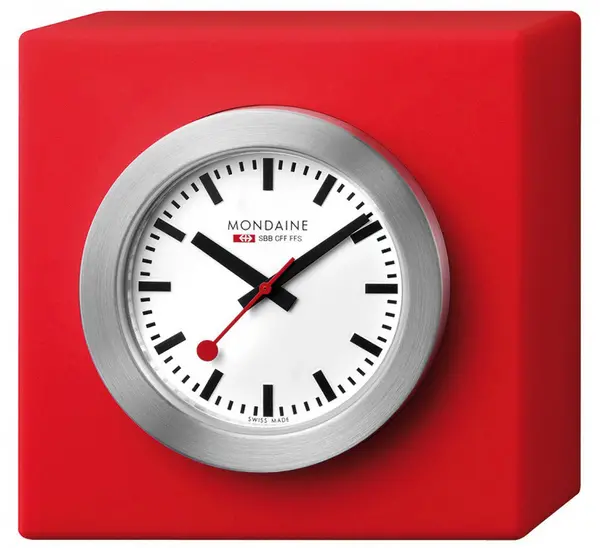 Image of Mondaine Square Desk Clock Magnet Red 5cm - White MD-082