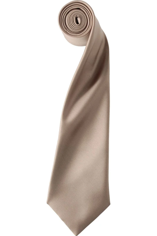Image of Premier Premier Men Plain Satin Tie (Narrow Blade) in Khaki Khaki One Size Male 5055805452023