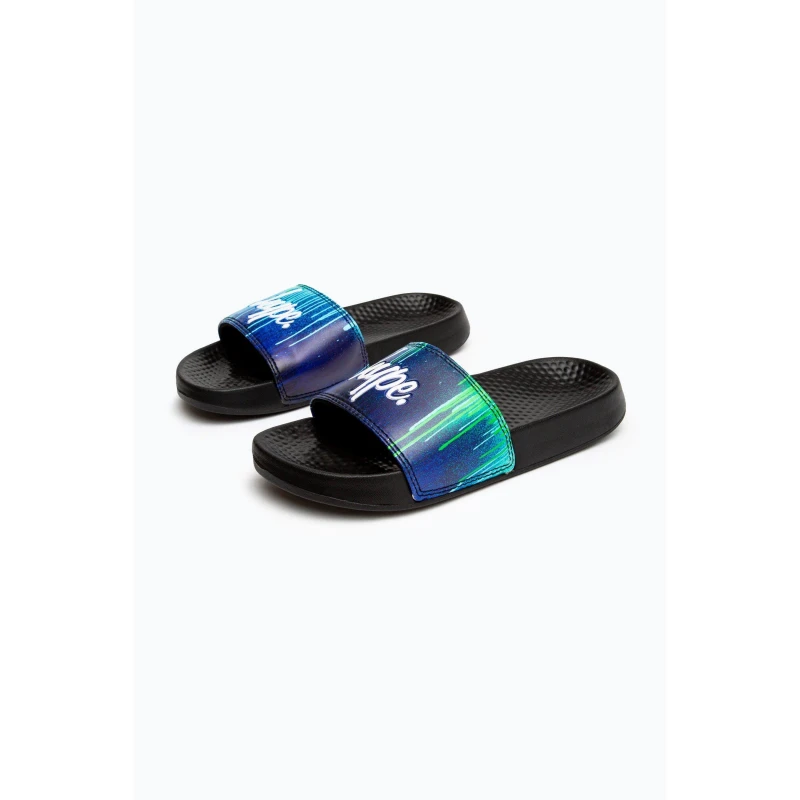 Image of JustHype UK - Old hype kids unisex Black pacific drips script sliders