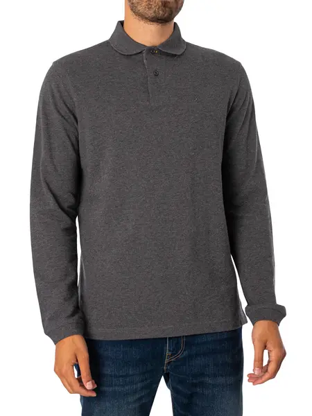 Image of Barbour Essential Longsleeved Sports Polo Shirt Slate Marl XXL