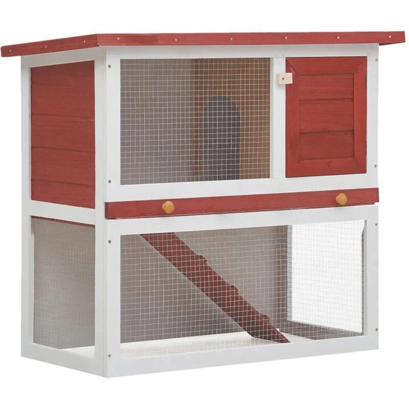 Image of vidaXL Outdoor Rabbit Hutch 1 Door Red Wood Pet House Habitat Cage Carrier