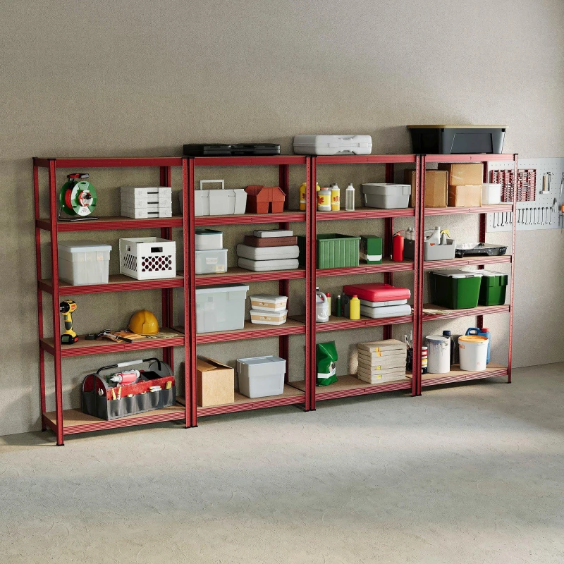 Image of Lassic 5 Tier Heavy Duty Large Garage Shelves - 4 Bay Red unisex 5 Tier