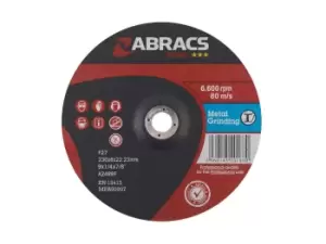 Image of Abracs PF23060DM 230mm x 6.0mm x 22mm Grinding Disc DPC METAL