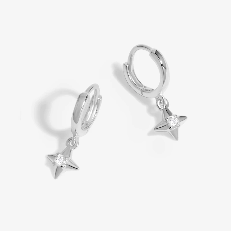 Image of Simply Silver Sterling Silver 925 Polished and CZ Charm Hoops Jewellery Sets One Size Silver 72779811000