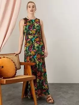 Image of Monsoon Cut Out Back Palm Jersey Dress - Green, Khaki Size M Women