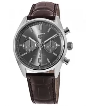 Image of Tag Heuer Carrera Chronograph Grey Dial Brown Leather Strap Mens Watch CBN2012.FC6483 CBN2012.FC6483