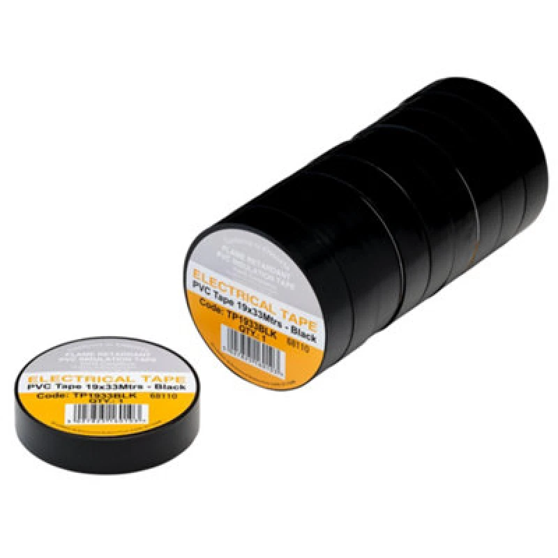 Image of Draper PVC Electrical Insulation Tape Pack of 10 Black 19mm 33m TP1933BLK