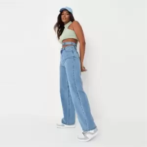 Image of Missguided Waistband Wide Straight Leg Jean - Blue