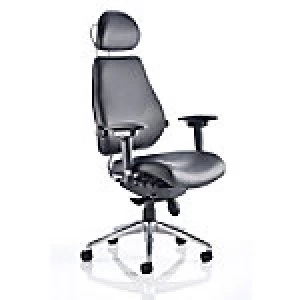 Image of Posture Chair Chiro Plus Ultimate With Headrest In Black Leather With Adjustable Arms