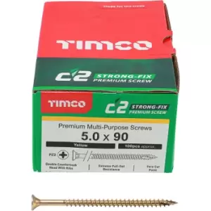 Image of Timco Yellow C2 Strong-Fix Double Countersunk PZ2 Screws - 5 x 90mm ( 100 Box )
