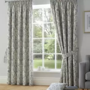 Image of Averie Floral Print 100% Cotton Lined Pencil Pleat Curtains, Blue, 66 x 90" - Dreams&drapes