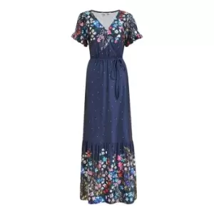 Image of Yumi Navy Floral Slinky Jersey Maxi Dress - Blue
