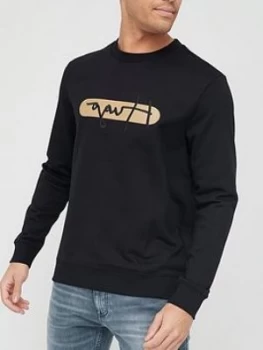 Image of Hugo Boss Dicago Signature Reflective Logo Sweatshirt Black Size M Men