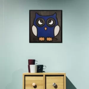 Image of Navy Blue Owl Black White Navy Blue Decorative Wooden Wall Accessory