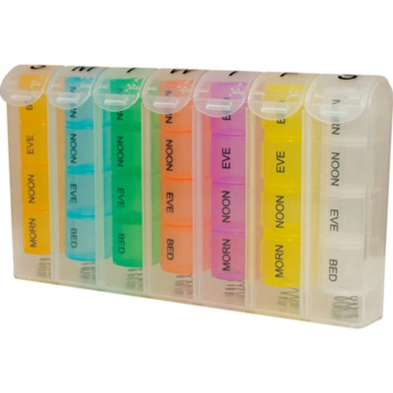 Image of Loops Pop up 7 Day Pill Storage Box - 7 x 4 Compartment Tablet Dispenser - Flip Lids Multi