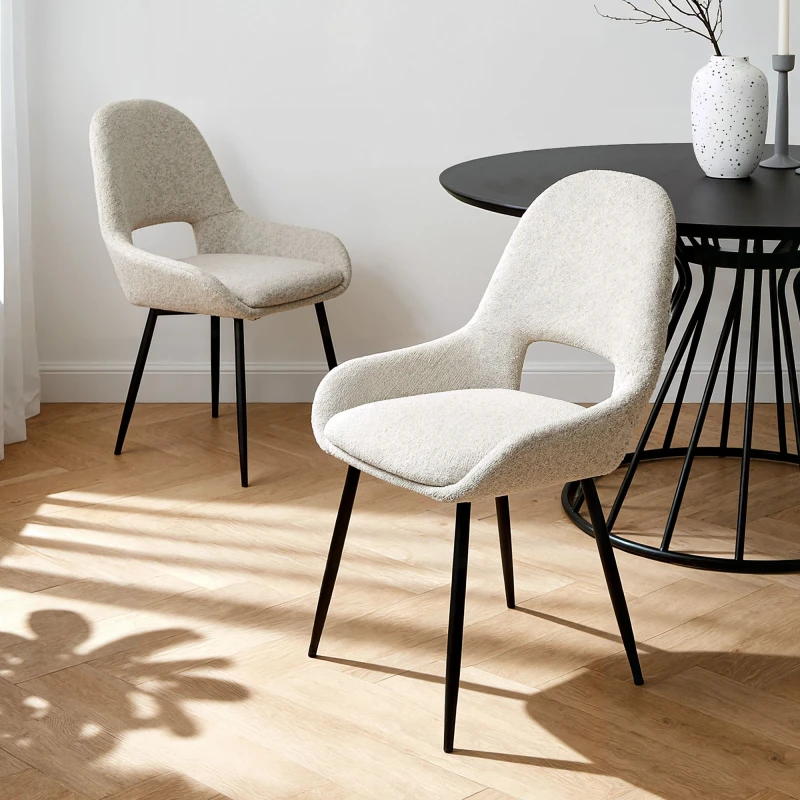 Image of Home Garden Direct Pebble - Set of 2 Boucle Dining Chairs - Light Grey in Beige Beige Unisex