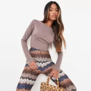 Image of Missguided Rib bust detail LS crop top - Neutral