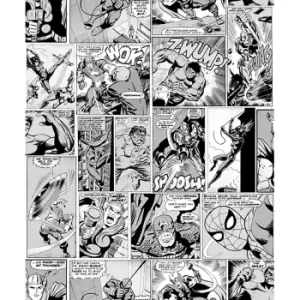 Image of Muriva Marvel Comic Strip Wallpaper, Black & White
