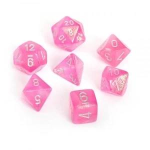 Image of Chessex Poly 7 Dice Set: Borealis Pink/silver