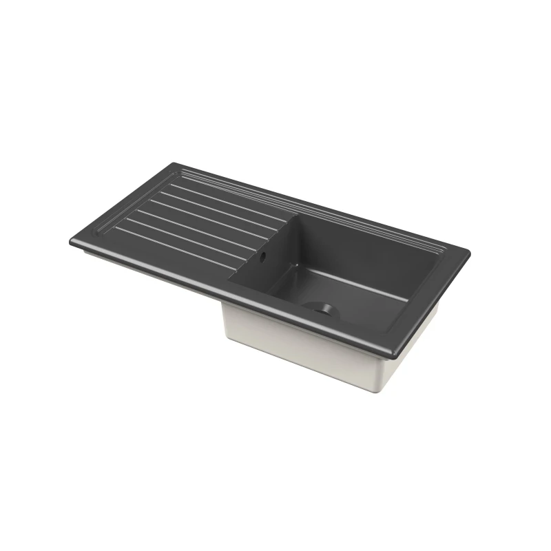 Image of Balterley Fireclay Single Bowl Kitchen Sink Grooved Drainer Soft Black 1010mm Grey