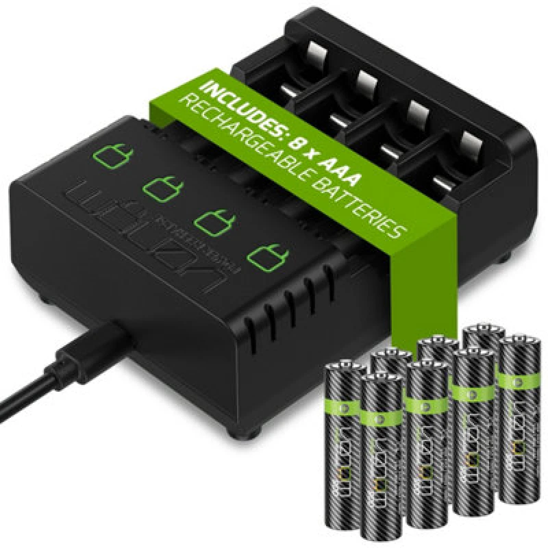 Image of Venom Rechargeable Battery Charging Dock plus 8 x AAA 800mAh Batteries Black unisex