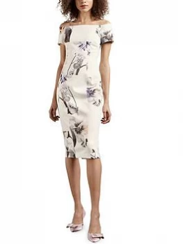 Image of Ted Baker Vanilla Bodycon Bardot Dress - White, Size 2=10, Women