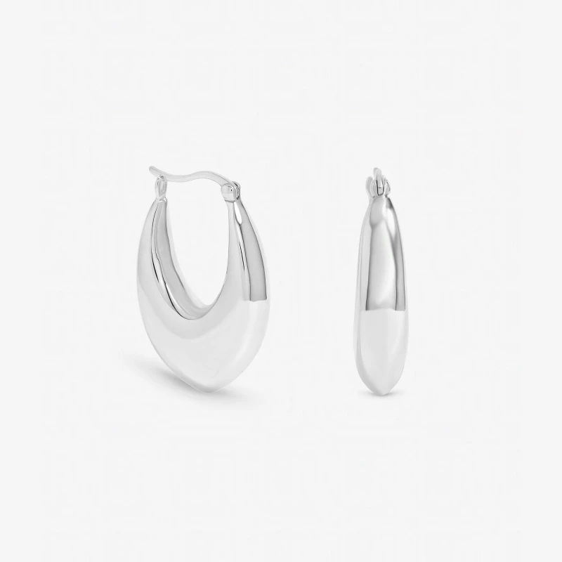 Image of Inicio Sterling Silver Plated Chunky Curved Creole Hoops Hoop Earrings One Size Silver 40601311000