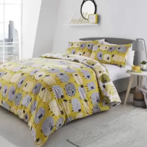 Image of Fusion Dotty Sheep Yellow Duvet Cover and Pillowcase Set Yellow, Black and White